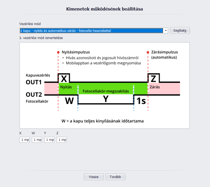 Kimenetek működésének beállítása